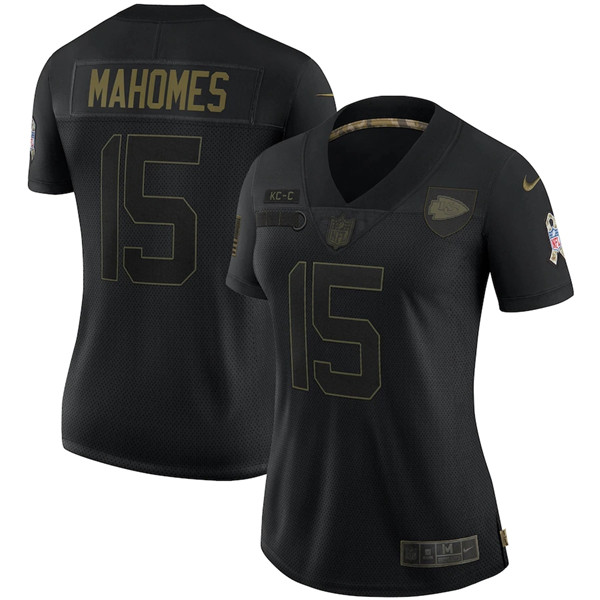 Women's Kansas City Chiefs #15 Patrick Mahomes Black Salute To Service Limited Stitched Jersey(Run Small) - Click Image to Close